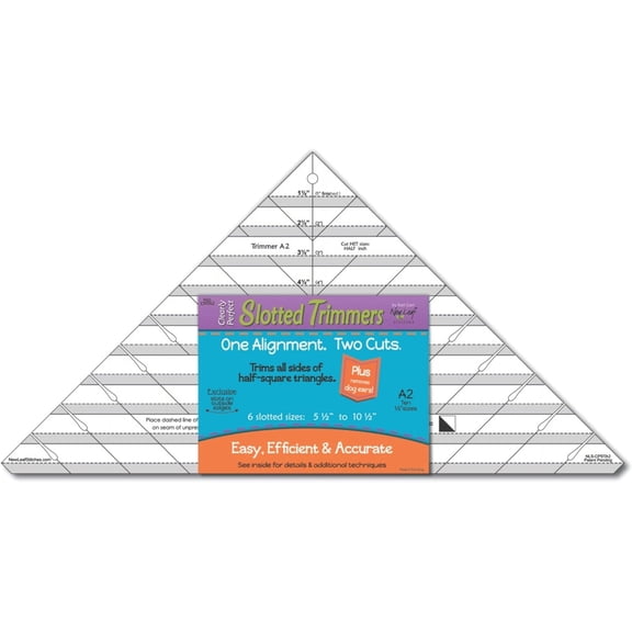 Cleary Perfect Slotted Trimmer A2 by  Quilting Ruler Template and Stencil for Cutting All Sides of Larger Half Square Triangles  6 Slotted Sizes 5.5 Inch to 10.5 Inch$$Art & Craft