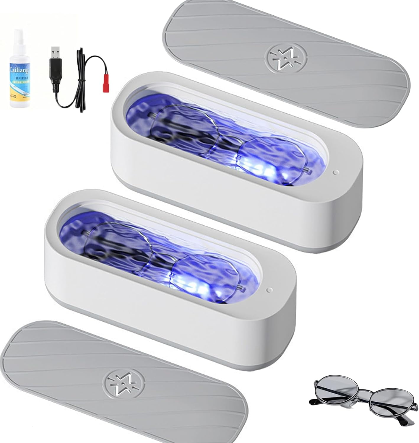 Clearzy Ultrasonic Cleaner, Professional Sonic Cleaner with One-Touch Operation, Portable Ultrasound Cleaner for Rings, Glasses,Jewelry, Dentures Cleaner, Rechargeable（1pcs）