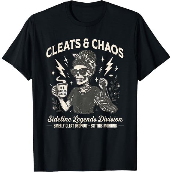 Cleats & Chaos Skeleton Soccer Mom, Funny Sideline Legends T-Shirt