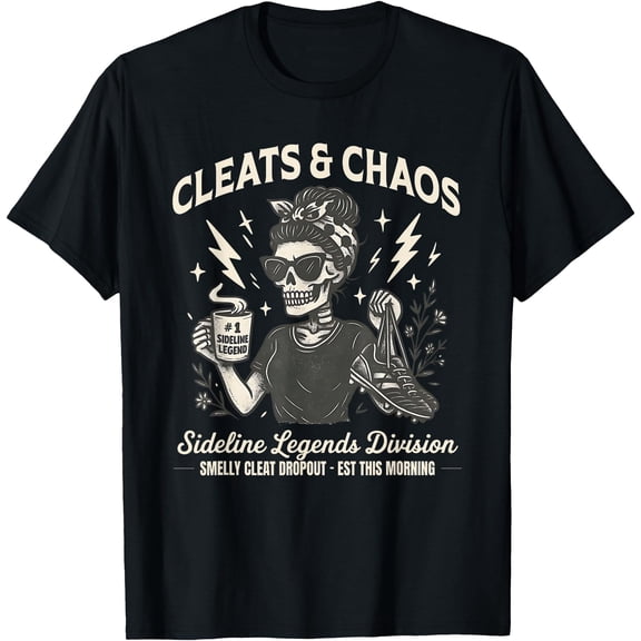Cleats & Chaos Skeleton Soccer Mom, Funny Sideline Legends T-Shirt