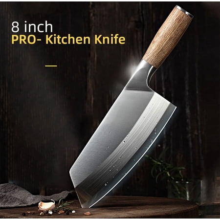 MYVIT 8-inch Meat Cleaver Knife, Chefs Butcher Chopping Knife, Sharp Stainless Steel Meat Cutting Knife for Kitchen Restaurant Home Party