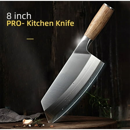 Cleaver Knife,8 Inch Butcher Knife for Meat Cutting Stainless Steel Kitchen Chef Bone Chopping Knife Laser Pattern Blade