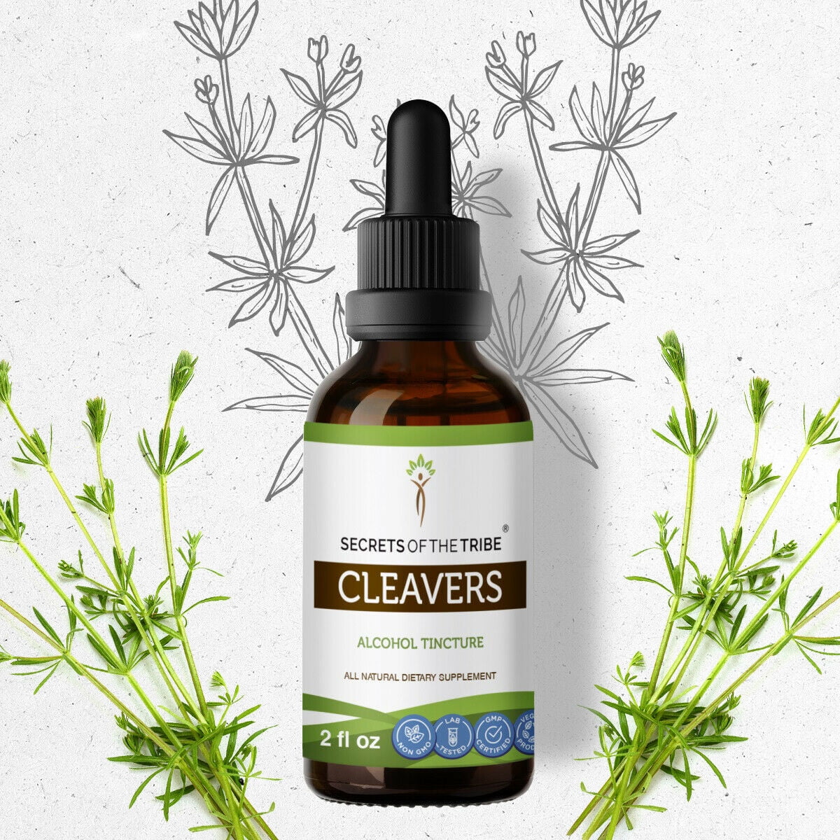 Cleavers Tincture Alcohol Extract, Organic Cleavers (Galium aparine