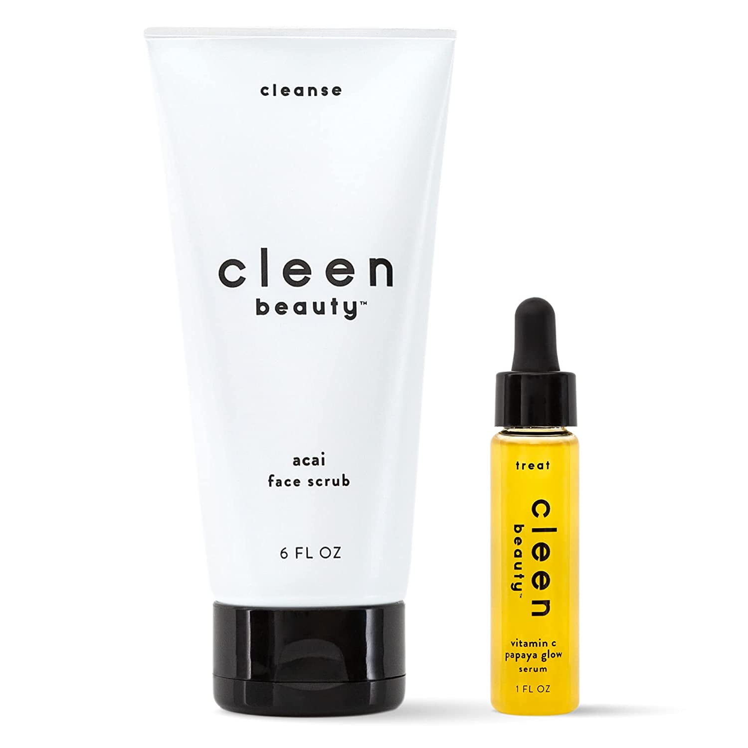 Cleen Beauty Glow Essentials Skincare Set Acai Face Scrub + Vitamin C