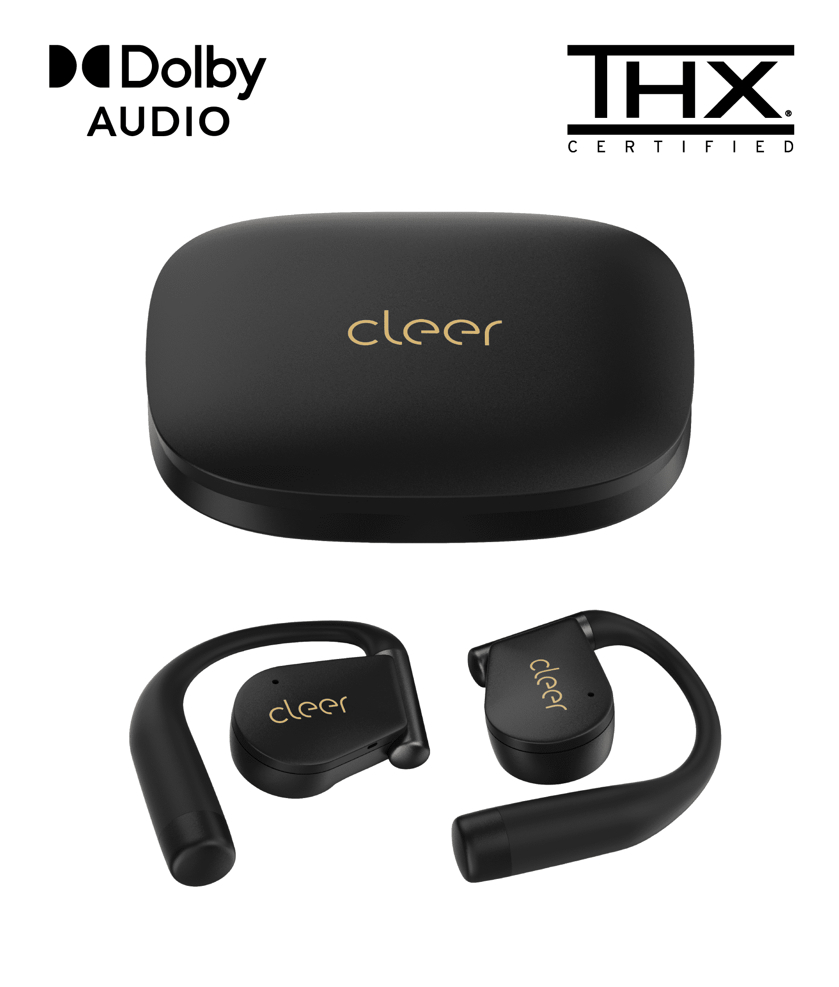 Cleer ARC 4 Open-Ear Sport Headphones with Dolby Audio & THX Certified Sound, IPX7 Waterproof Workouts & Running Sport Earbuds, 32H Playtime – Black