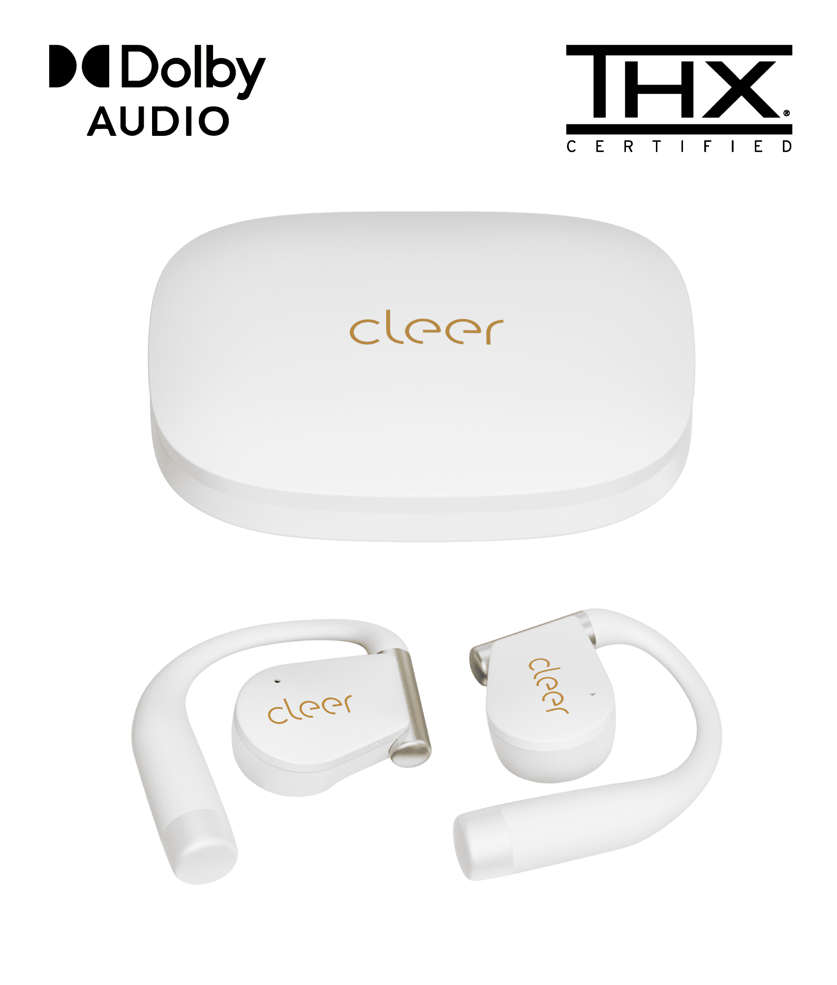 Cleer ARC 4 Open-Ear Sport Headphones with Dolby Audio & THX Certified Sound, IPX7 Waterproof Workouts & Running Sport Earbuds, 32H Playtime – White