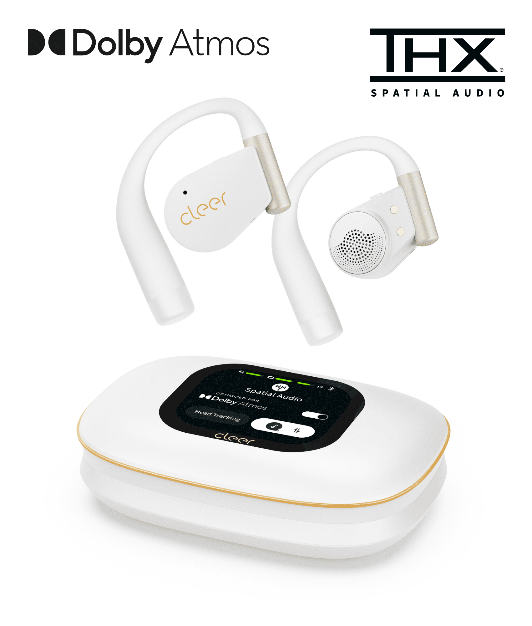Cleer ARC 5 Open-Ear Wireless Earbuds with Ear Hooks, Dolby Atmos & THX Spatial Audio, 60H Battery, Fast Charge, IPX7 Waterproof Sports Headphones for Running & Workouts, White