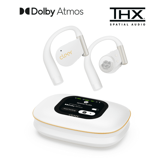Cleer ARC 5 Open-Ear Wireless Earbuds with Ear Hooks, Dolby Atmos & THX Spatial Audio, 60H Battery, Fast Charge, IPX7 Waterproof Sports Headphones for Running & Workouts, White