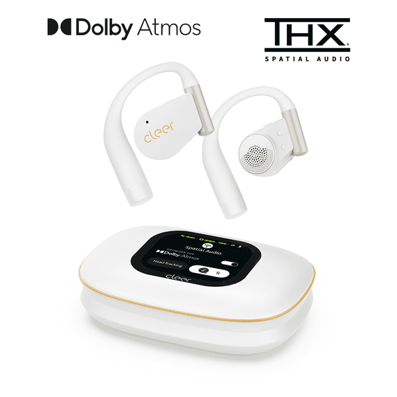 Cleer ARC 5 Open-Ear Wireless Earbuds with Ear Hooks, Dolby Atmos & THX Spatial Audio, 60H Battery, Fast Charge, IPX7 Waterproof Sports Headphones for Running & Workouts, White
