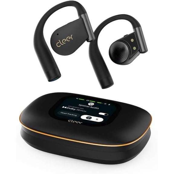 Cleer ARC 5 Open-Ear Wireless Earbuds with Ear Hooks, Dolby Atmos & THX Spatial Audio, 60H Battery, Fast Charge, IPX7 Waterproof Sports Headphones for Running & Workouts, Black