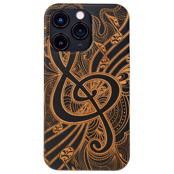 Clef 3 - Engraved wooden Phone case for iPhone 15 Pro , Color: Black