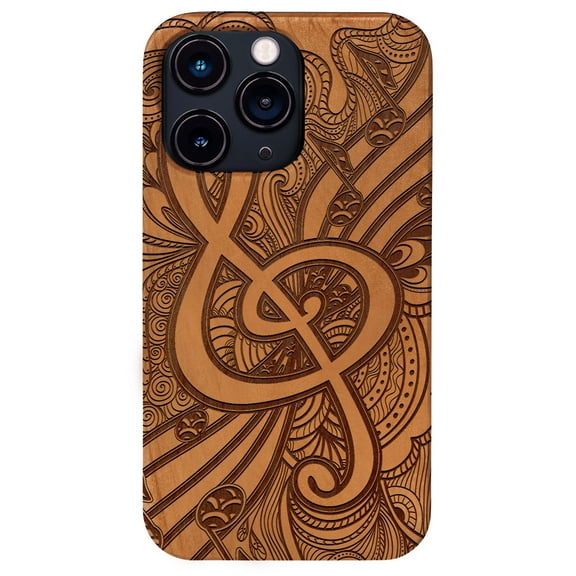 Clef 3 - Engraved wooden Phone case for iPhone 15 Pro , Color: Cherry