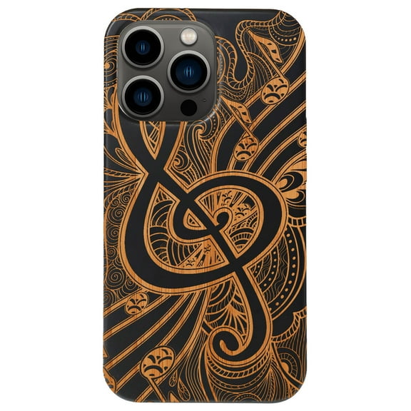 Clef 3 - Engraved wooden Phone case for iPhone 15 Pro Max , Color: Black
