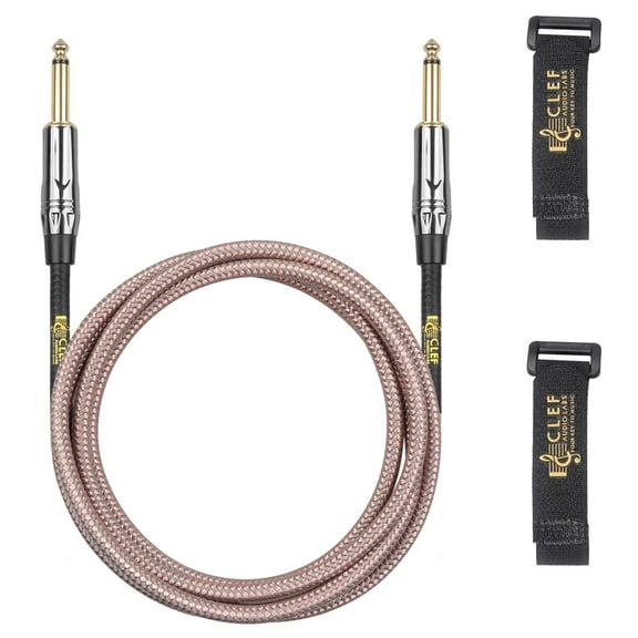 Clef Audio Labs 6.35mm TS to 6.35mm TS, Black Chrome Zinc Alloy Shell/Grey Copper Braided -10FT-1PK
