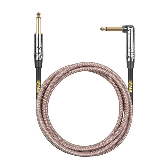 Clef Audio Labs 6.35mm TS to 6.35mm TS Straight to Angled, Black Chrome Zinc Alloy Shell/Grey Copper Braided - 6FT - 1PK