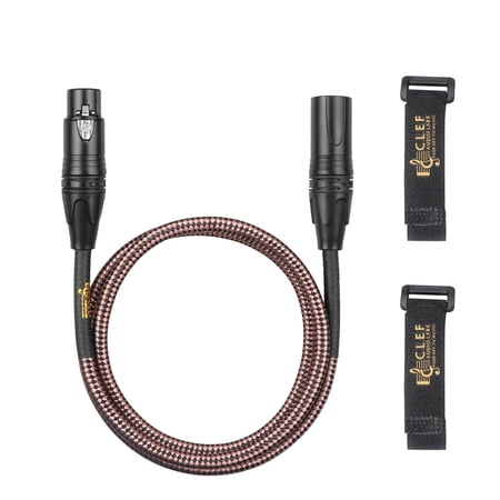 Clef Audio Labs XLR Male to XLR Female, Black Zinc Alloy Shell/Grey Copper Braided 1FT-1PK