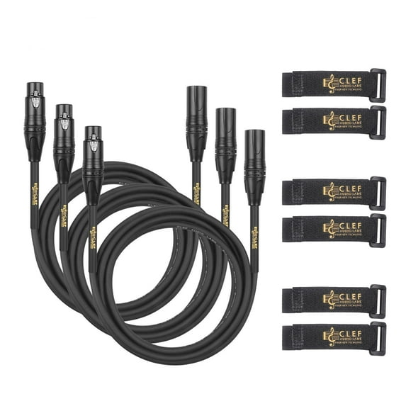 Clef Audio Labs XLR Male to XLR Female, Black Zinc Alloy Shell/PVC Jacket - 10FT - 3PK