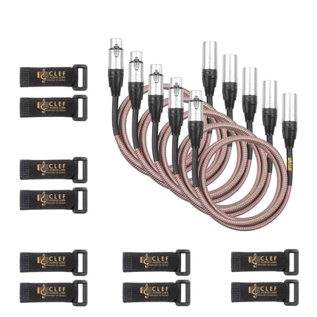 Clef Audio Labs XLR Male to XLR Female, Silver Zinc Alloy Shell/Grey Copper Braided -3FT- 5PK