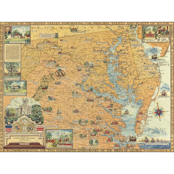 Clegg 1932 Pictorial Map USA Washington Events Extra Large Art Print Wall Mural Poster Premium XL