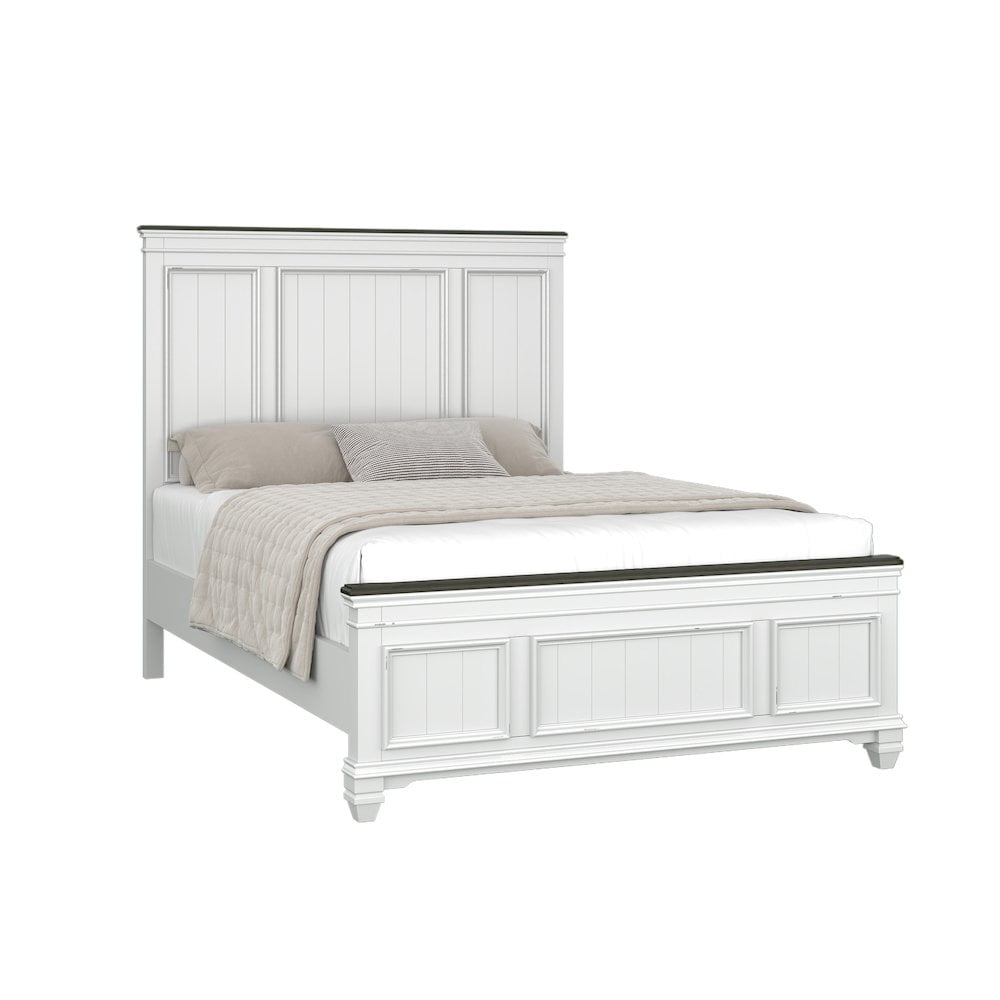 Roundhill Furniture Clelane Shiplap Wood Panel Bed, Queen, Weathered White and Gray