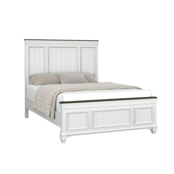 Roundhill Furniture Clelane Shiplap Wood Panel Bed, Queen, Weathered White and Gray