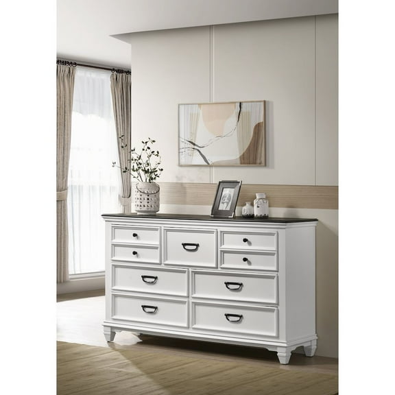 Clelane Wood 7-Drawer Dresser, Weathered White and Gray