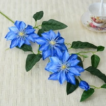 Clematis Blue - Faux Flower Ornament Silk Decoration Artificial Branch with Stem Green Leaves Home Wedding Party Realistic Artificial Flowers - 1X Artificial Flowers