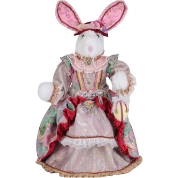 Karen Didion SP063 Clematis Bunny Figurine, 22 Inch Standing Easter & Spring Decor with Fabric Clothing and Sequin Purse
