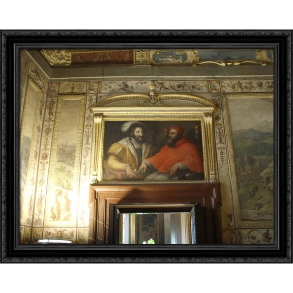 Clemenet VII and Francis I of France 36x28 Large Black Ornate Wood Framed Canvas Art by Giorgio Vasari
