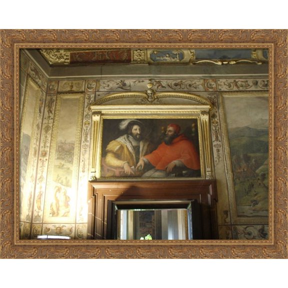 Clemenet VII and Francis I of France 36x28 Large Gold Ornate Wood Framed Canvas Art by Giorgio Vasari
