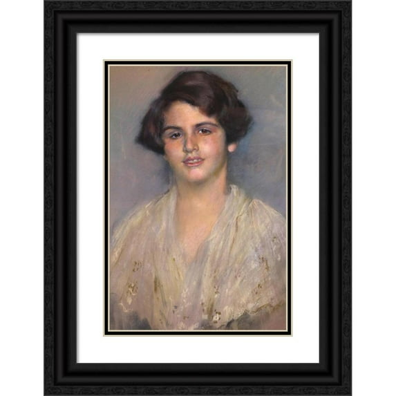 Clemens von Pausinger 13x18 Black Ornate Wood Framed Double Matted Museum Art Print Titled - Lady with Page Cut (1927)