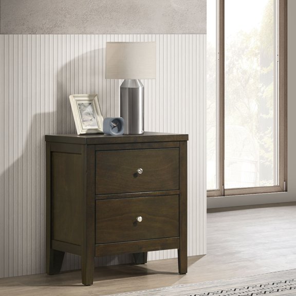 Clement Dark Cocoa 2-Drawer Nightstand Bedside Table with Brushed Nickel Hardware for Bedroom Storage