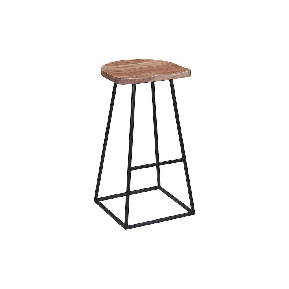 Clement Solid Acacia Wood and Black Metal Bar Stool