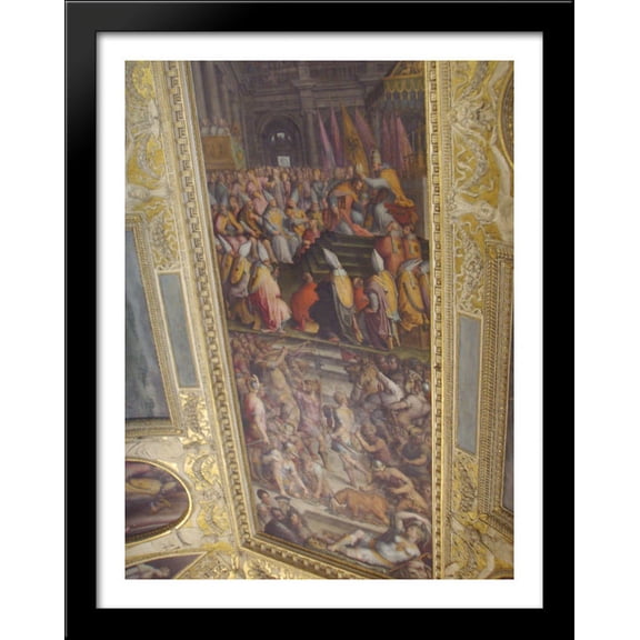Clement VII crowns Charles V 28x36 Large Black Wood Framed Print Art by Giorgio Vasari