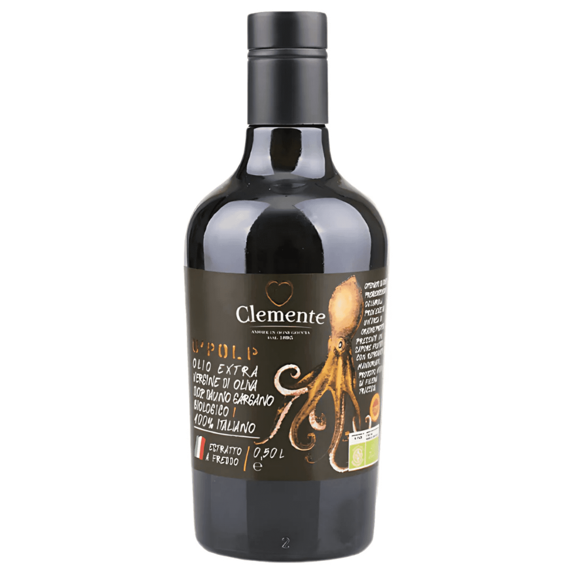 Clemente U' Polp Organic Extra Virgin Olive Oil 16.9 fl oz (500 ml) – Italian DOP EVOO, Cold Pressed, Single Origin