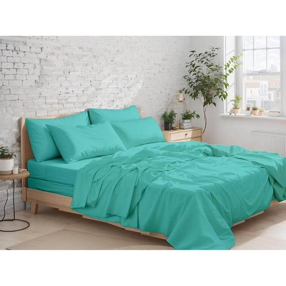 Clementine 6 PC Infused Viscose derived from Bamboo Soft Breathable Bed Sheets Aqua Queen