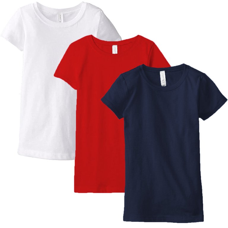 Clementine Apparel Big Girls' Three-Pack Everyday Crew Neck T-Shirts  3-Pack, Sizes 4-16