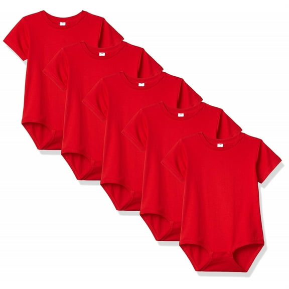 Clementine Baby Premium Short Sleeve Bodysuit Onsie (5 Pack), Red, 18MOS