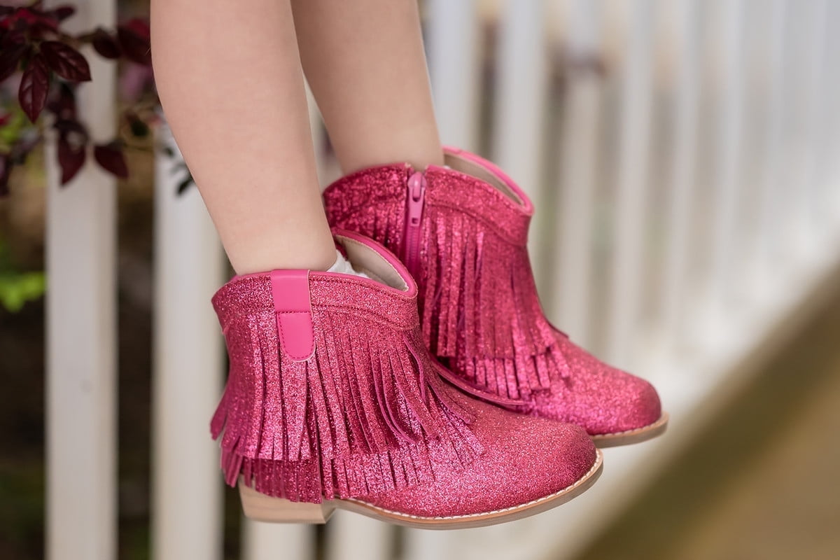 Clementine Fringe cowgirl booties fuchsia glitter toddler 10