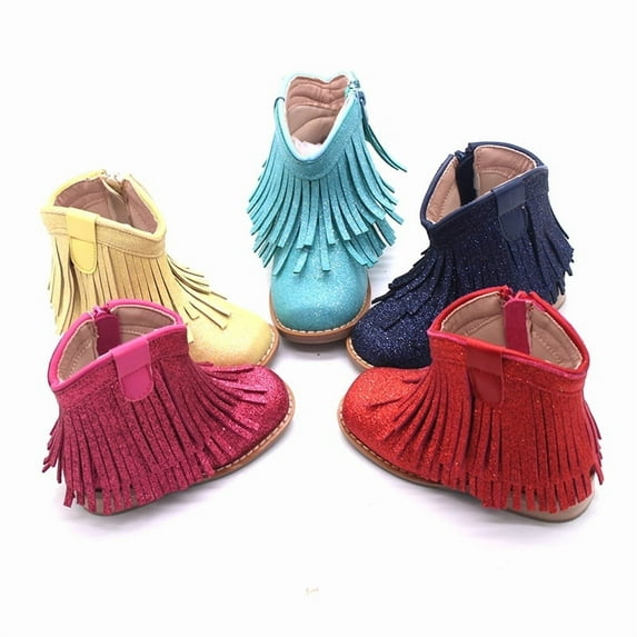 Clementine Fringe cowgirl booties red glitter youth 1