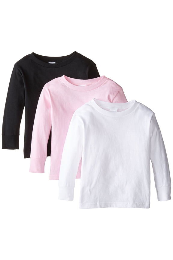 Little Girls' 3-Pack Toddler Long Sleeve Basic T-Shirt, Sizes 2-6 Yrs