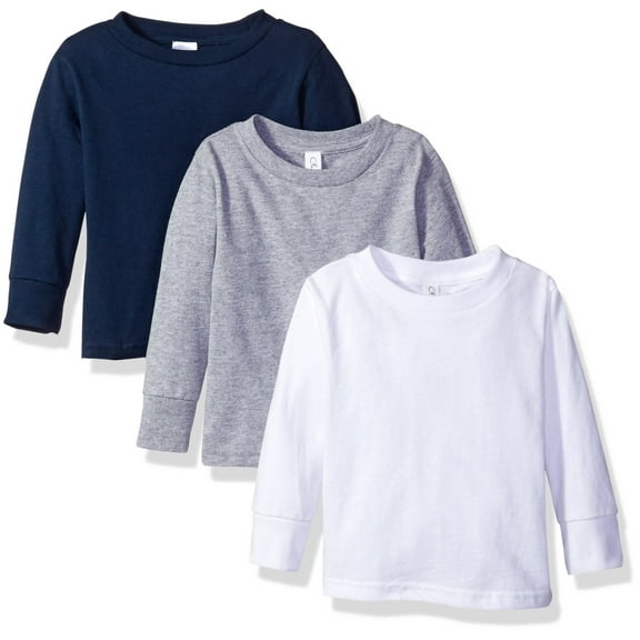 Clementine Little Girls' 3-Pack Toddler Long Sleeve Basic T-Shirt, Sizes 2-6 Yrs