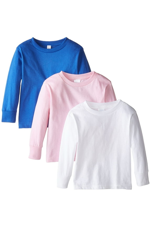 Little Girls' 3-Pack Toddler Long Sleeve Basic T-Shirt, Sizes 2-6 Yrs