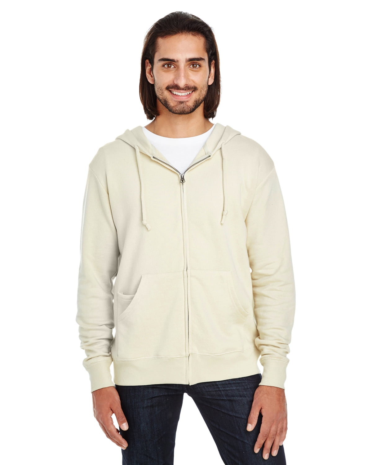 Clementine Men Women French Terry Hoodie Unisex zip-up Sweatshirt - Medium - Cream Color