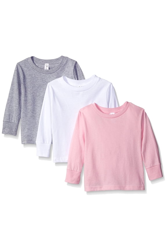 Toddler Unisex Everyday Long Sleeve Toddler T-Shirts Crew 3-Pack