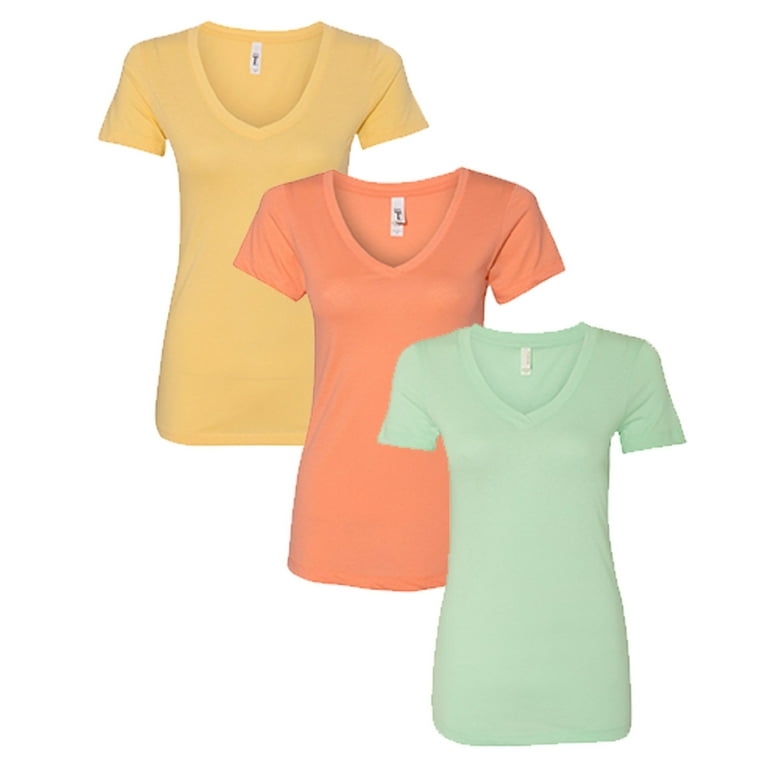 Clementine Women 3-Pack V Neck T-Shirt Short Sleeve Basic Tee
