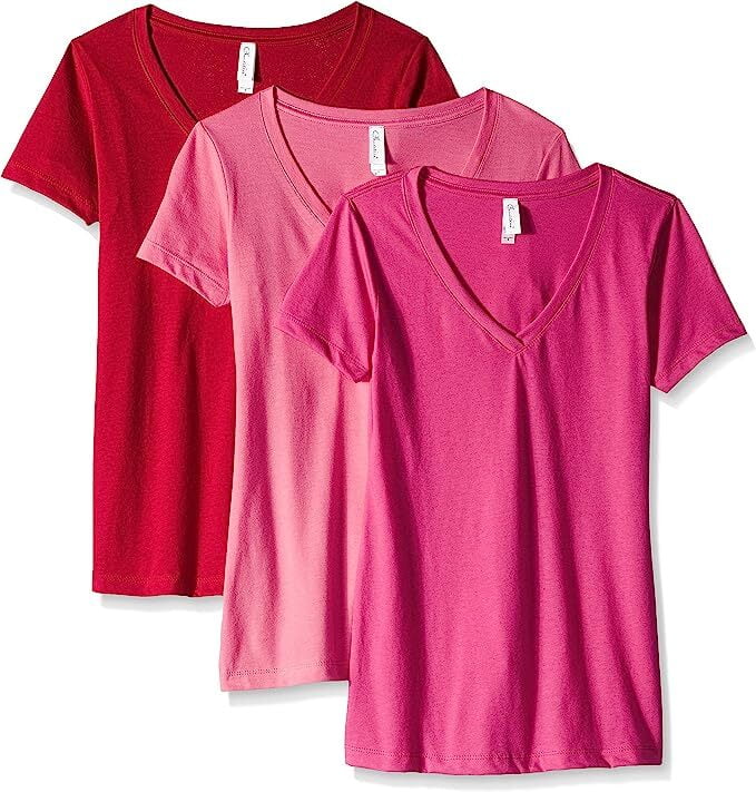Clementine Women 3-Pack V Neck T-Shirt Short Sleeve Basic Tee - Walmart.com