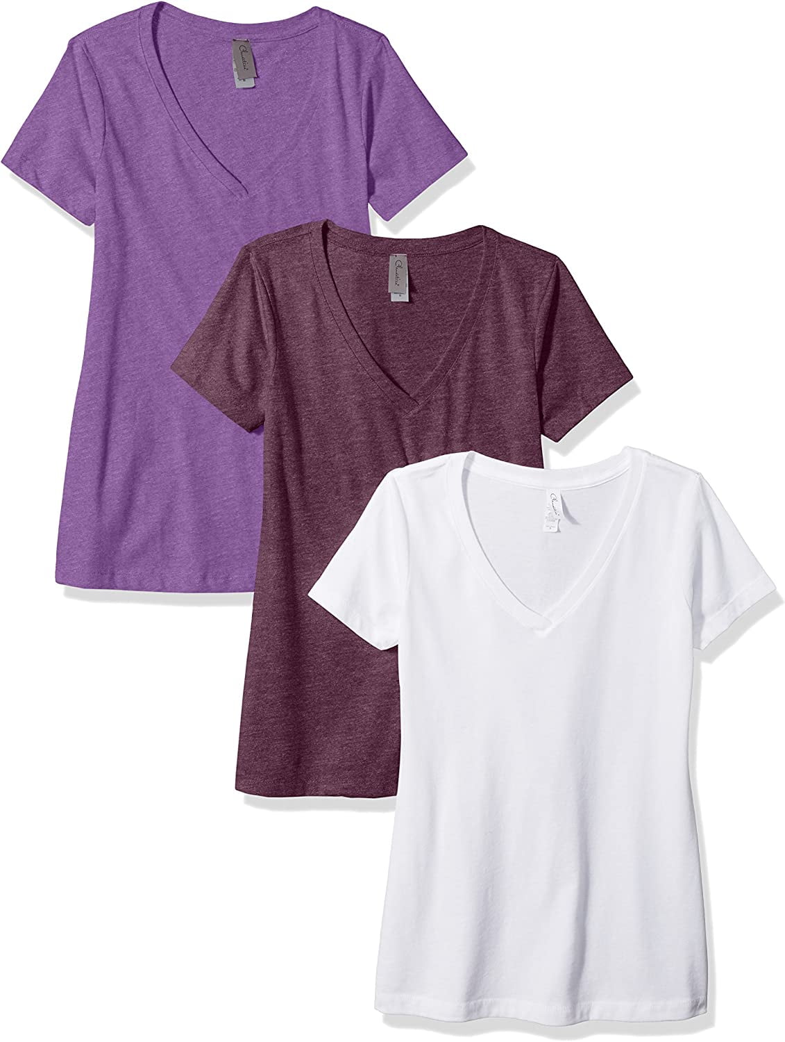 Clementine Women's Deep V Neck Slim Fit Short Sleeve Tee (Pack of 3