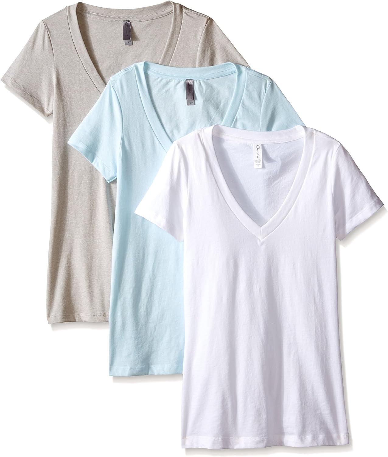 Clementine Women's Deep V Neck Slim Fit Short Sleeve Tee (Pack of 3