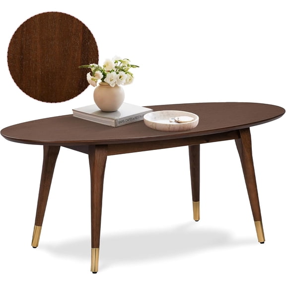 Clemintine Mid-Century Modern Living Room Furniture Collection, Oval Coffee Table, Walnut Brown